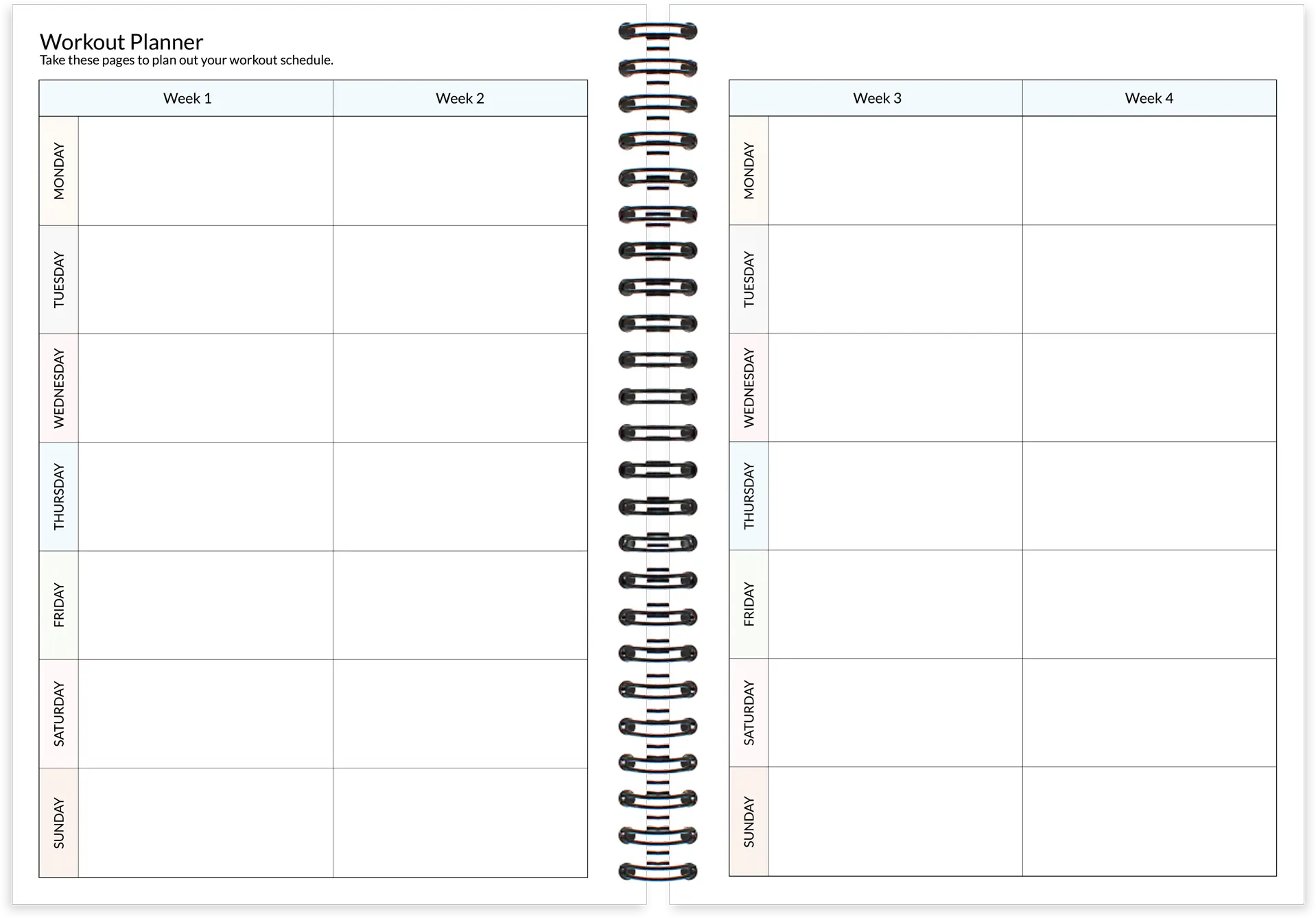 An image showing the workout planner spreads