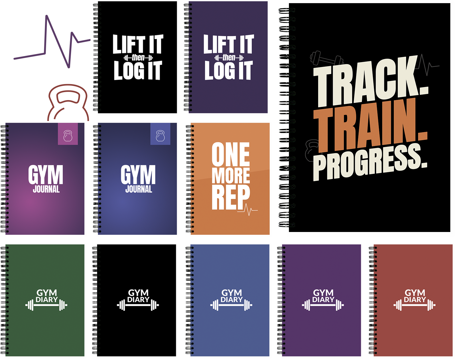 Workout log books and gym diaries for personal trainers and gyms - cover options